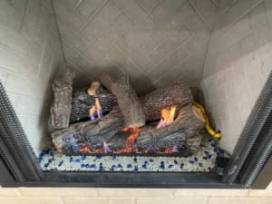 Herringbone Back Panel Burning Gas Log Installation Falls Church VA - Sixpenny Chimney Sweeps